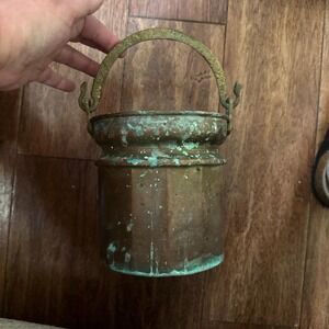 Antique Vintage Brass Flower Pot‎ Planter Box Copper Pot Pail Bucket Handle Rare